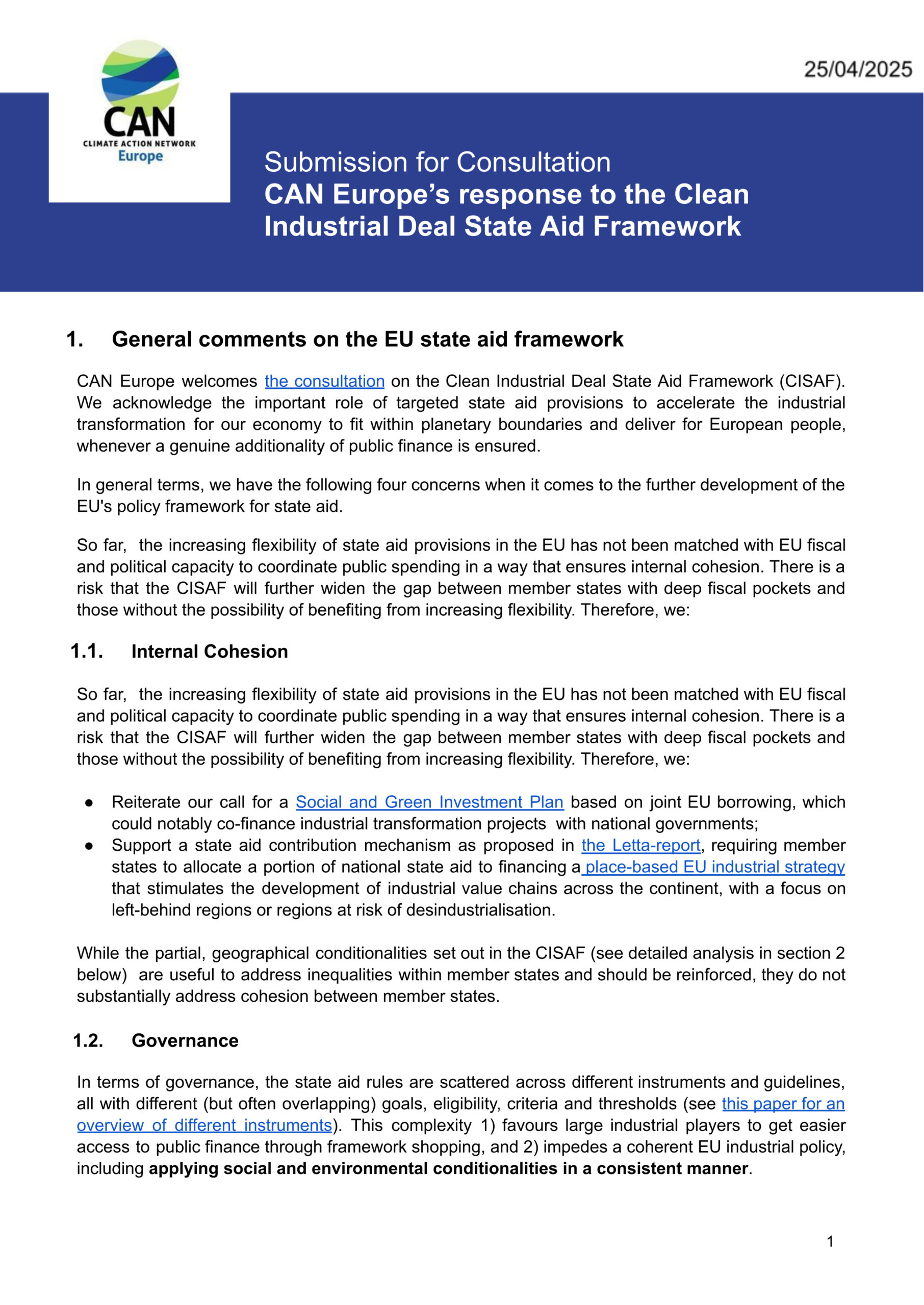CAN Europe’s response to the Clean Industrial Deal State Aid Framework consultation