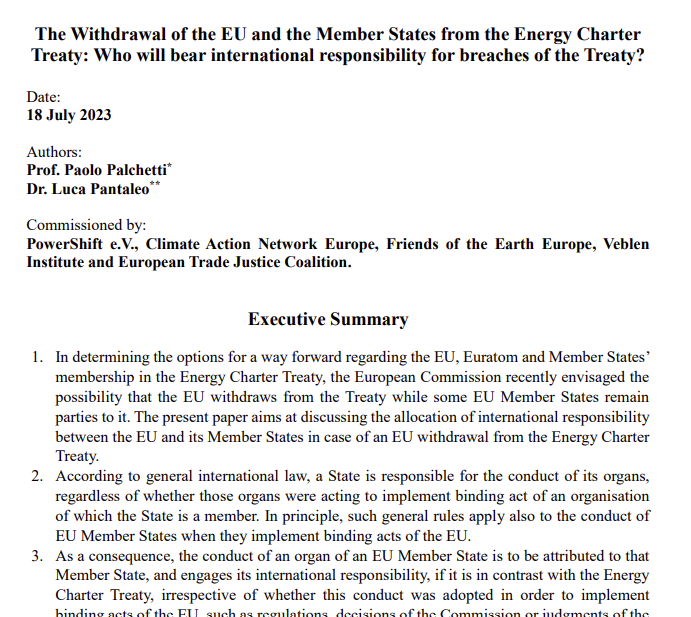 The Withdrawal of the EU and the Member States from the Energy Charter Treaty: Who will bear international responsibility for breaches of the Treaty?