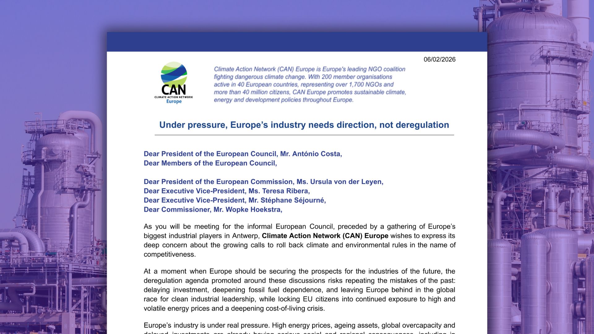 Letter to the informal European Council meeting: Under pressure, Europe’s industry needs direction, not deregulation